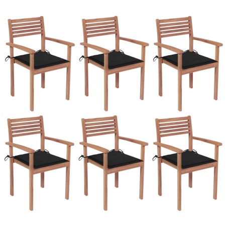 Stapelbare Gartenstühle mit Kissen 6 Stk. Massivholz Teak