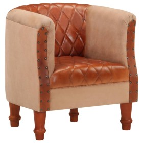 vidaXL Sessel Braun Echtleder und Massivholz Mango 