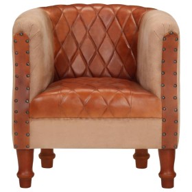 vidaXL Sessel Braun Echtleder und Massivholz Mango 