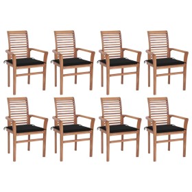 vidaXL Essstühle 8 Stk. mit Schwarzen Kissen Massivholz Teak