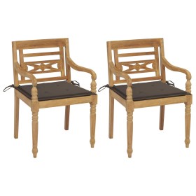 vidaXL Batavia-Stühle 2 Stk. mit Taupe Kissen Teak Massivholz