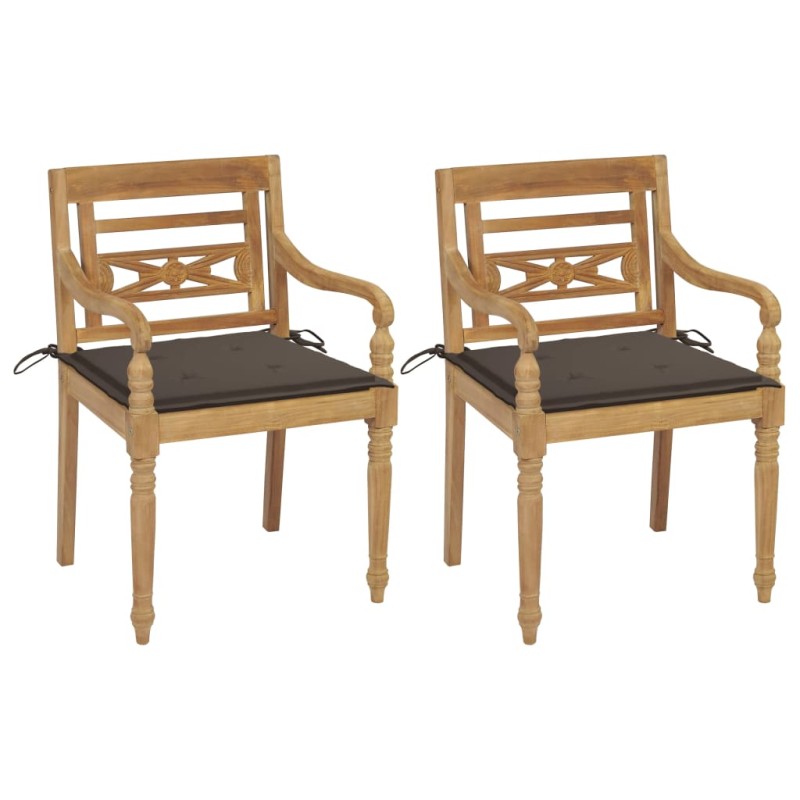 vidaXL Batavia-Stühle 2 Stk. mit Taupe Kissen Teak Massivholz vidaXL Batavia-Stühle 2 Stk. mit Taupe Kissen Teak Massivholz