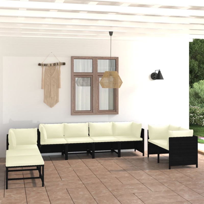 vidaXL 10-tlg. Garten-Lounge-Set mit Kissen Poly Rattan Schwarz vidaXL 10-tlg. Garten-Lounge-Set mit Kissen Poly Rattan Schwarz
