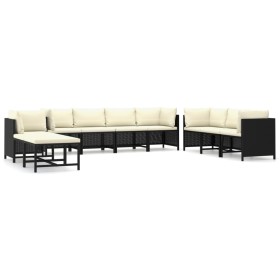 vidaXL 10-tlg. Garten-Lounge-Set mit Kissen Poly Rattan Schwarz