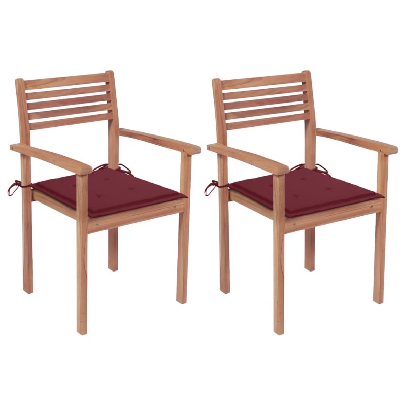 vidaXL Gartenstühle 2 Stk. mit Weinroten Kissen Massivholz Teak vidaXL Gartenstühle 2 Stk. mit Weinroten Kissen Massivholz Teak