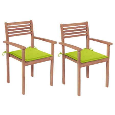 vidaXL Gartenstühle 2 Stk. mit Hellgrünen Kissen Massivholz Teak 