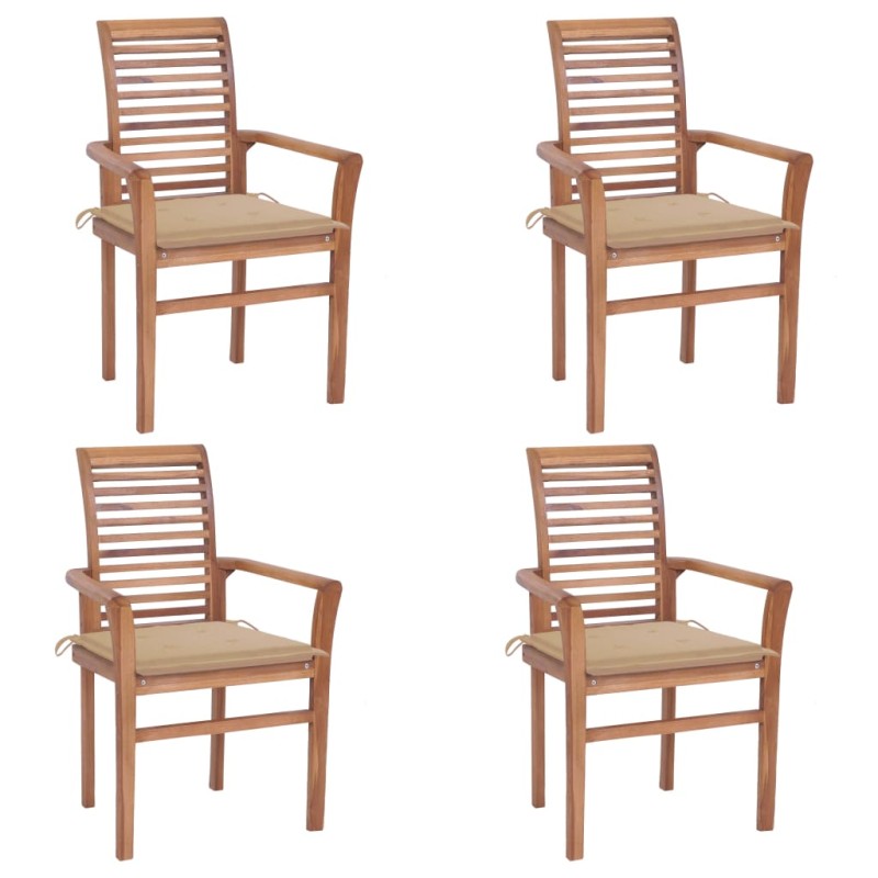 vidaXL Essstühle 4 Stk. mit Beige Kissen Massivholz Teak vidaXL Essstühle 4 Stk. mit Beige Kissen Massivholz Teak