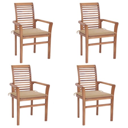 vidaXL Essstühle 4 Stk. mit Beige Kissen Massivholz Teak