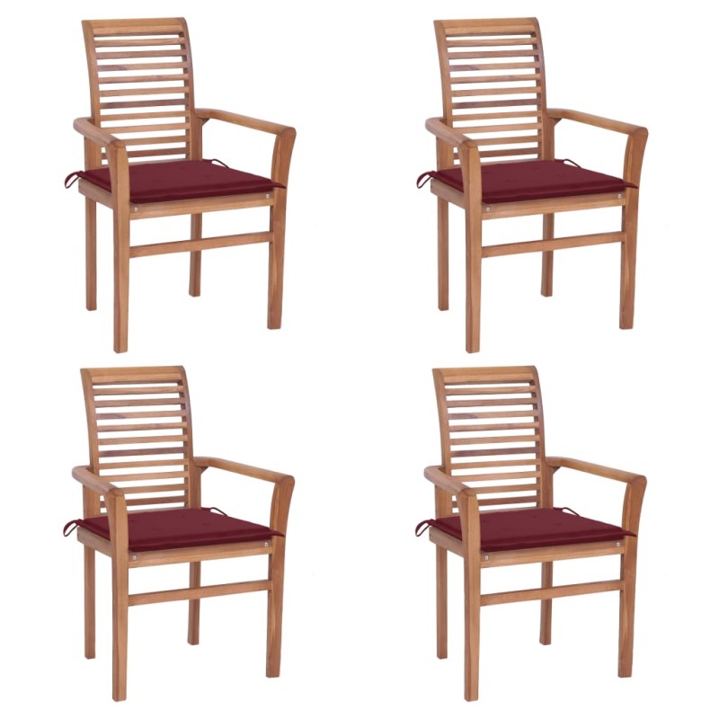 vidaXL Essstühle 4 Stk. mit Weinroten Kissen Massivholz Teak vidaXL Essstühle 4 Stk. mit Weinroten Kissen Massivholz Teak