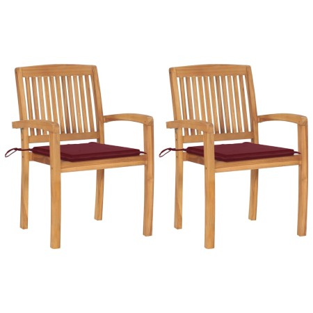 vidaXL Gartenstühle 2 Stk. mit Weinroten Kissen Massivholz Teak