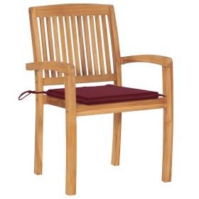 vidaXL Gartenstühle 2 Stk. mit Weinroten Kissen Massivholz Teak