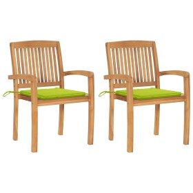 vidaXL Gartenstühle 2 Stk. mit Hellgrünen Kissen Massivholz Teak 