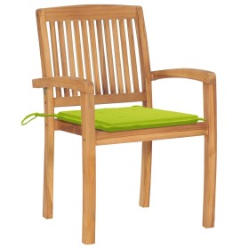 vidaXL Gartenstühle 2 Stk. mit Hellgrünen Kissen Massivholz Teak 