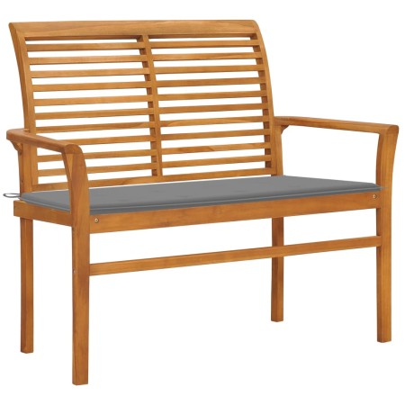 vidaXL Gartenbank mit Grauer Auflage 112 cm Massivholz Teak 
