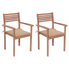 vidaXL Gartenstühle 2 Stk. mit Beige Kissen Massivholz Teak
