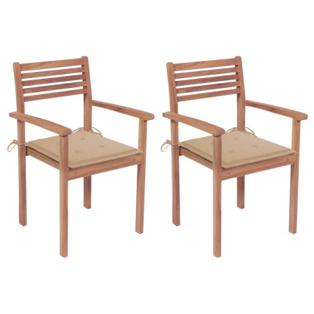 vidaXL Gartenstühle 2 Stk. mit Beige Kissen Massivholz Teak
