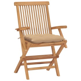 vidaXL Gartenstühle mit Beige Kissen 4 Stk. Massivholz Teak