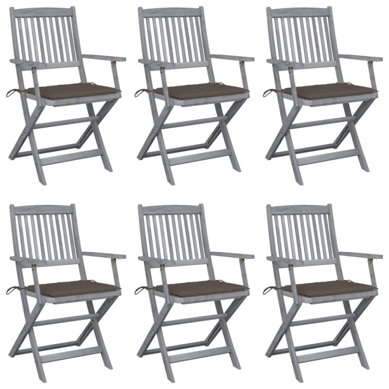 vidaXL Klappbare Gartenstühle 6 Stk. mit Sitzkissen Massivholz Akazie vidaXL Klappbare Gartenstühle 6 Stk. mit Sitzkissen Massivholz Akazie