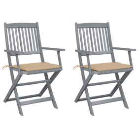 vidaXL Klappbare Gartenstühle 2 Stk. mit Sitzkissen Massivholz Akazie