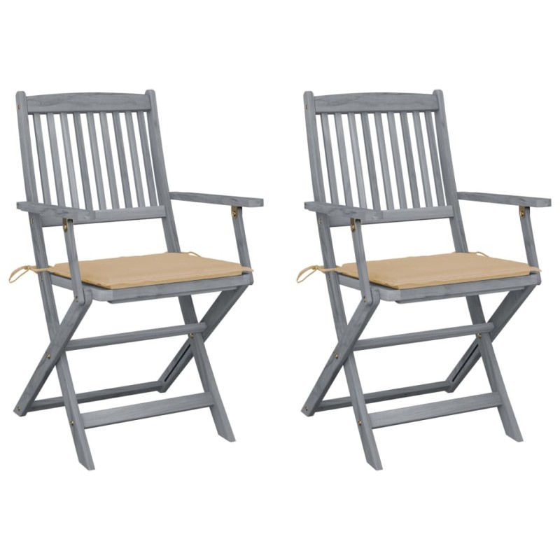 vidaXL Klappbare Gartenstühle 2 Stk. mit Sitzkissen Massivholz Akazie vidaXL Klappbare Gartenstühle 2 Stk. mit Sitzkissen Massivholz Akazie