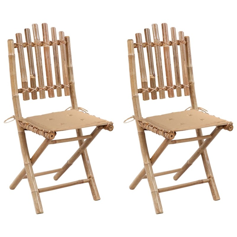 vidaXL Klappbare Gartenstühle 2 Stk. mit Kissen Bambus vidaXL Klappbare Gartenstühle 2 Stk. mit Kissen Bambus