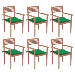 Stapelbare Gartenstühle mit Kissen 6 Stk. Massivholz Teak