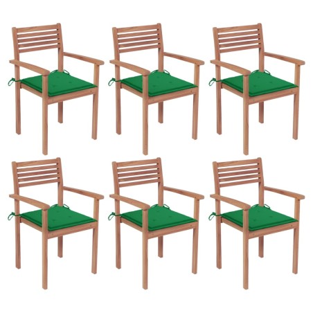 Stapelbare Gartenstühle mit Kissen 6 Stk. Massivholz Teak