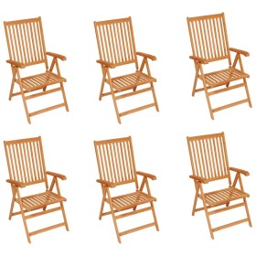 vidaXL Gartenstühle 6 Stk. Rote Karomuster-Kissen Massivholz Teak
