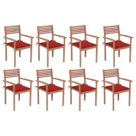 vidaXL Stapelbare Gartenstühle mit Kissen 8 Stk. Massivholz Teak