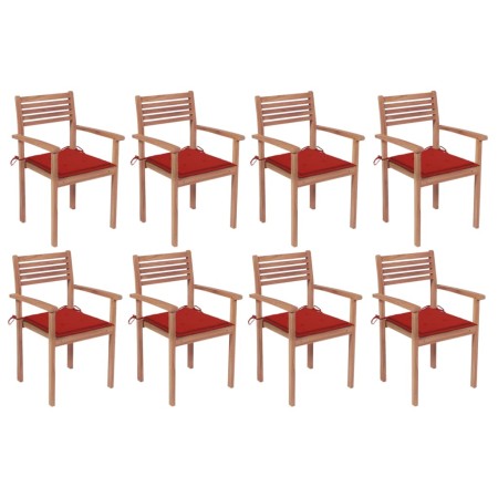 vidaXL Stapelbare Gartenstühle mit Kissen 8 Stk. Massivholz Teak