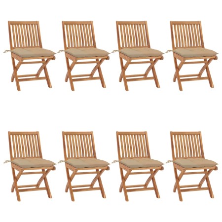 vidaXL Klappbare Gartenstühle mit Kissen 8 Stk. Massivholz Teak