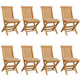 vidaXL Gartenstühle mit Beigen Kissen 8 Stk. Massivholz Teak
