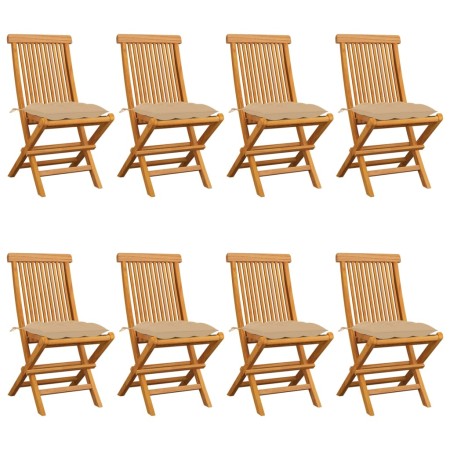 vidaXL Gartenstühle mit Beigen Kissen 8 Stk. Massivholz Teak