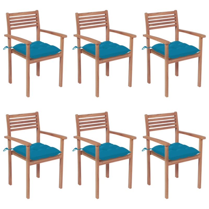 Stapelbare Gartenstühle mit Kissen 6 Stk. Massivholz Teak Stapelbare Gartenstühle mit Kissen 6 Stk. Massivholz Teak