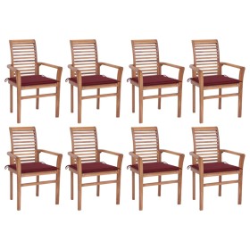 vidaXL Essstühle 8 Stk. mit Weinroten Kissen Massivholz Teak