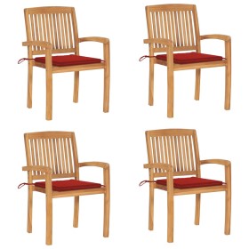 vidaXL Stapelbare Gartenstühle mit Kissen 4 Stk. Massivholz Teak
