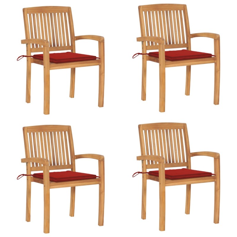 vidaXL Stapelbare Gartenstühle mit Kissen 4 Stk. Massivholz Teak vidaXL Stapelbare Gartenstühle mit Kissen 4 Stk. Massivholz Teak