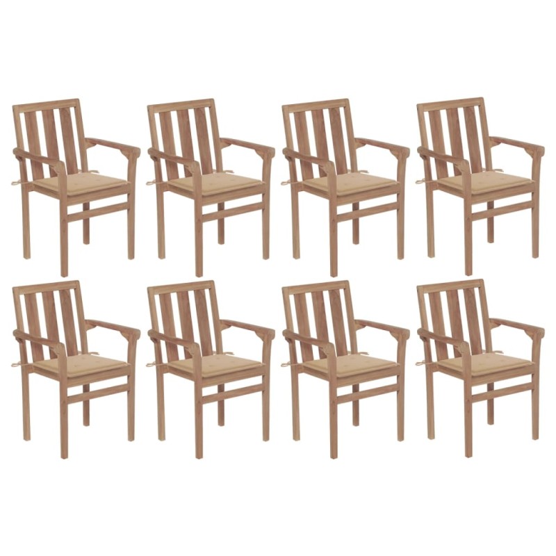 vidaXL Stapelbare Gartenstühle mit Kissen 8 Stk. Massivholz Teak vidaXL Stapelbare Gartenstühle mit Kissen 8 Stk. Massivholz Teak