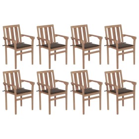 vidaXL Stapelbare Gartenstühle mit Kissen 8 Stk. Massivholz Teak