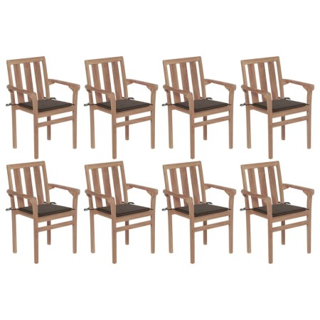 vidaXL Stapelbare Gartenstühle mit Kissen 8 Stk. Massivholz Teak