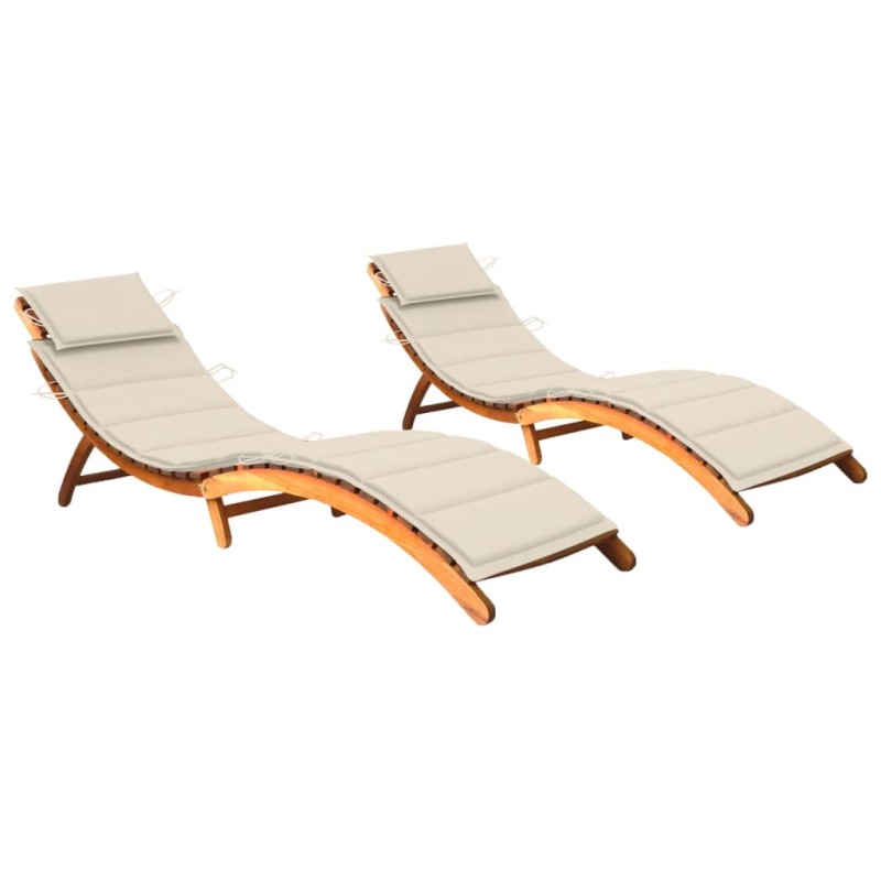 vidaXL Sonnenliegen 2 Stk. mit Auflagen Massivholz Akazie vidaXL Sonnenliegen 2 Stk. mit Auflagen Massivholz Akazie
