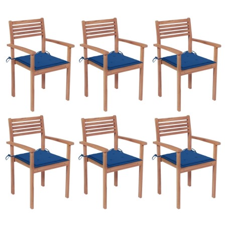 Stapelbare Gartenstühle mit Kissen 6 Stk. Massivholz Teak
