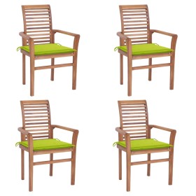vidaXL Essstühle 4 Stk. mit Hellgrünen Kissen Massivholz Teak