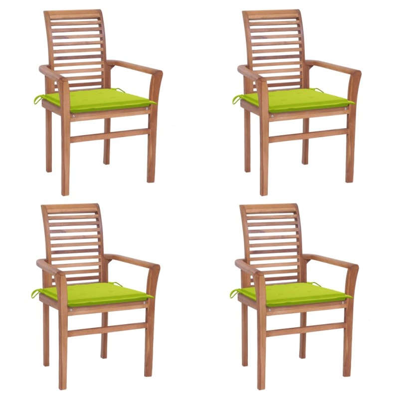 vidaXL Essstühle 4 Stk. mit Hellgrünen Kissen Massivholz Teak vidaXL Essstühle 4 Stk. mit Hellgrünen Kissen Massivholz Teak