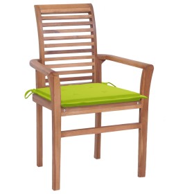vidaXL Essstühle 4 Stk. mit Hellgrünen Kissen Massivholz Teak