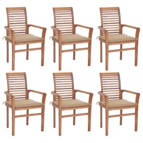 vidaXL Essstühle 6 Stk. mit Beigen Kissen Massivholz Teak