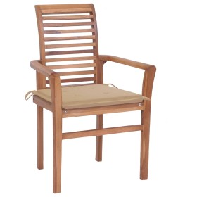 vidaXL Essstühle 6 Stk. mit Beigen Kissen Massivholz Teak