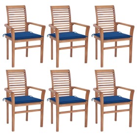 vidaXL Essstühle 6 Stk. mit Königsblauen Kissen Massivholz Teak