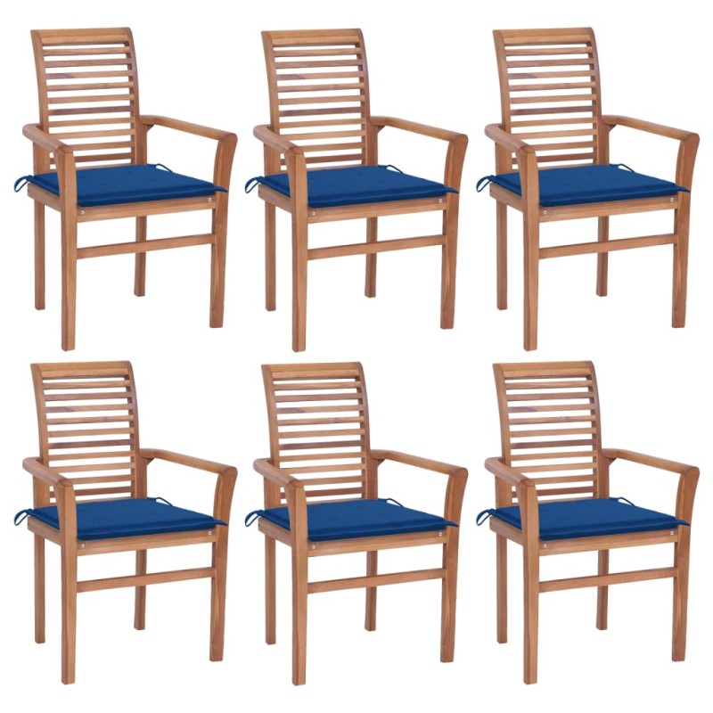 vidaXL Essstühle 6 Stk. mit Königsblauen Kissen Massivholz Teak vidaXL Essstühle 6 Stk. mit Königsblauen Kissen Massivholz Teak