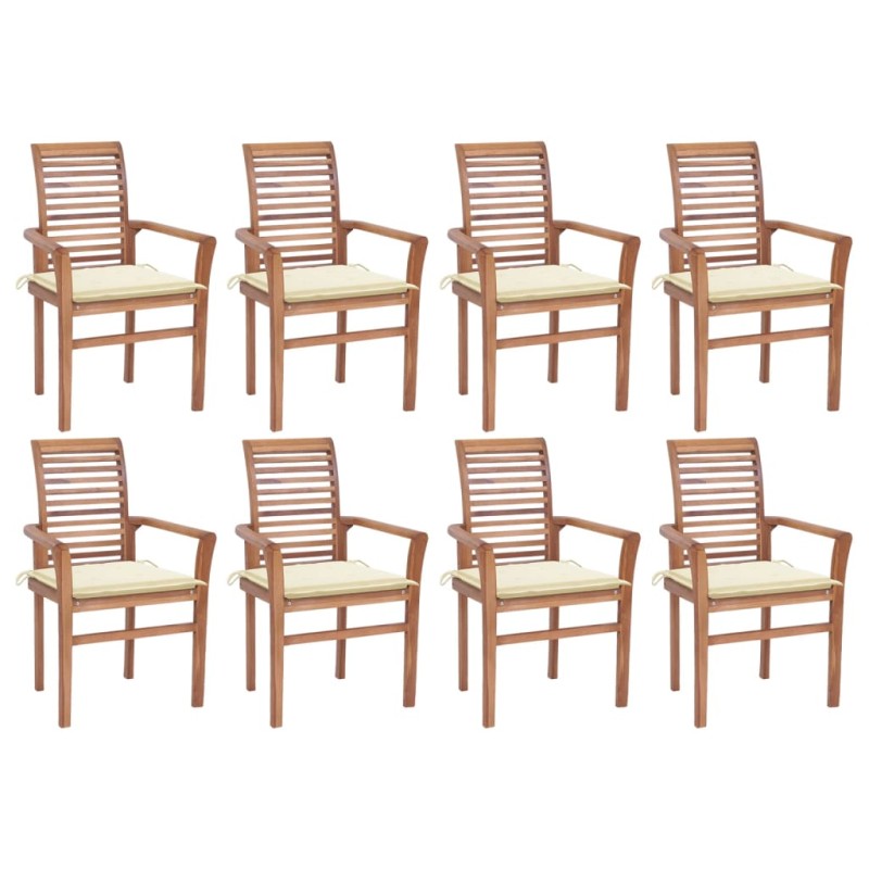 vidaXL Essstühle 8 Stk. mit Creme Kissen Massivholz Teak vidaXL Essstühle 8 Stk. mit Creme Kissen Massivholz Teak
